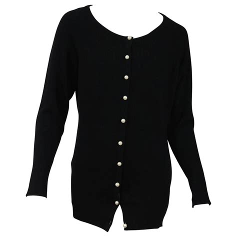 chanel black sweater with pearls|chanel cardigan sweater.